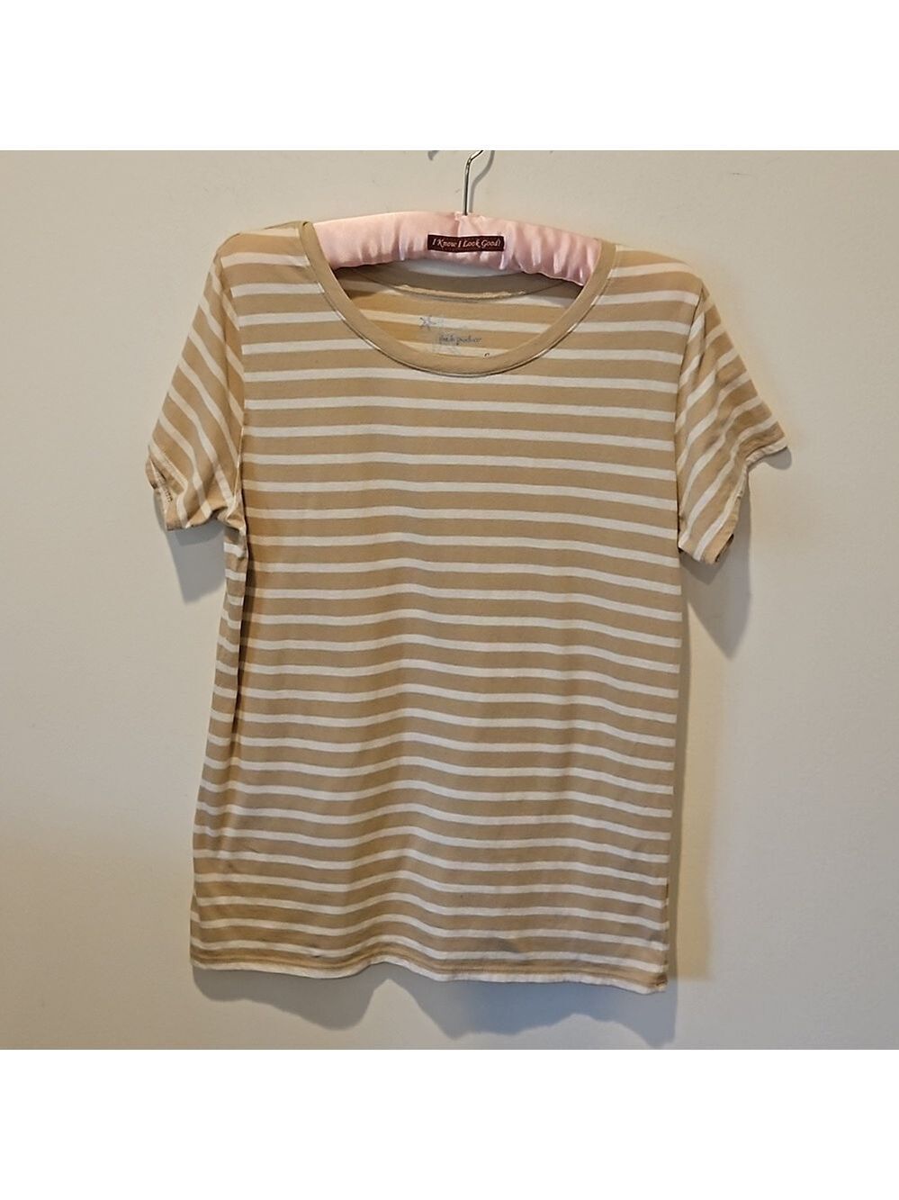 FRESH PRODUCE WOMEN'S TAN & IVORY STRIPED SHORT SLEEVED T-SHIRT SIZE SMALL